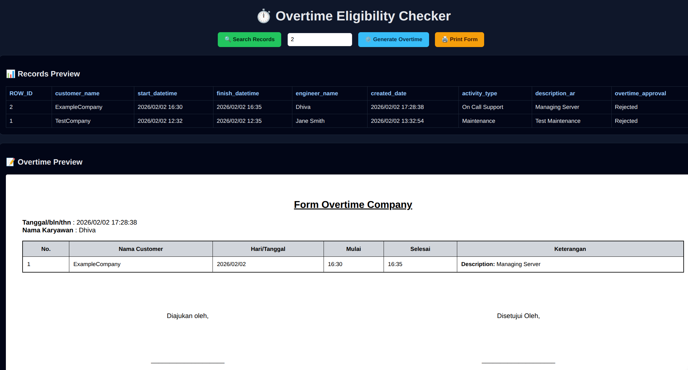 Overtime UI Generated Form