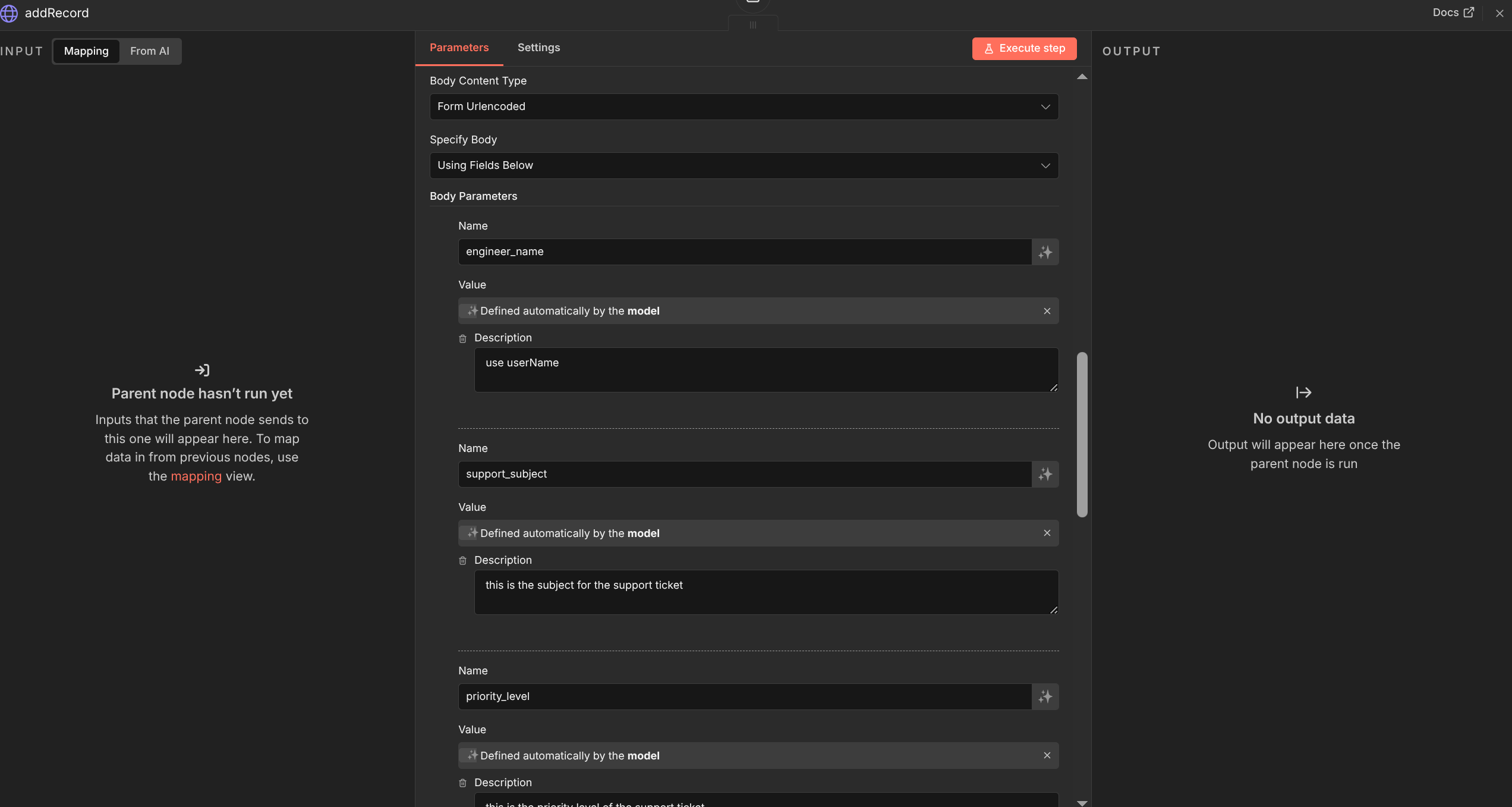 addRecord Body Parameter